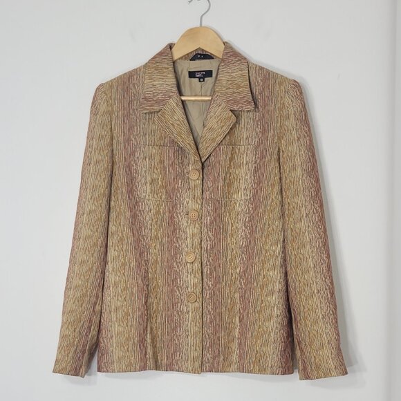 Philippe Adec Brown Orange Cotton Blend Button Front Lightweight Blazer Size 10 - Picture 1 of 15